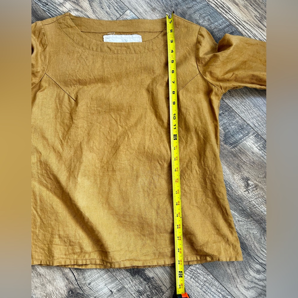 notPERFECTLINEN Mustard Yellow Linen Scoop Neck Top - Picture 4 of 4